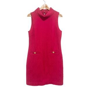 Lilly Pulitzer Deep Pink Jacquered Shift Dress Gold Buttons Sleeveless Size M